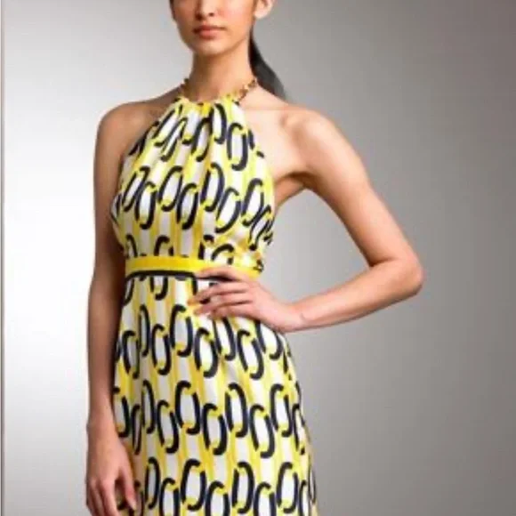 Milly Of New York Dresses | Milly 100% Silk Chain Link Halter Navy & Yellow | Color: White/Yellow | Size: 10 | 1fabulousshop's Closet Milly Of New York Dresses | Milly 100% Silk Chain Link Halter Navy & Yellow | Color: White/Yellow | Size: 10 | 1fabulousshop's Closet
